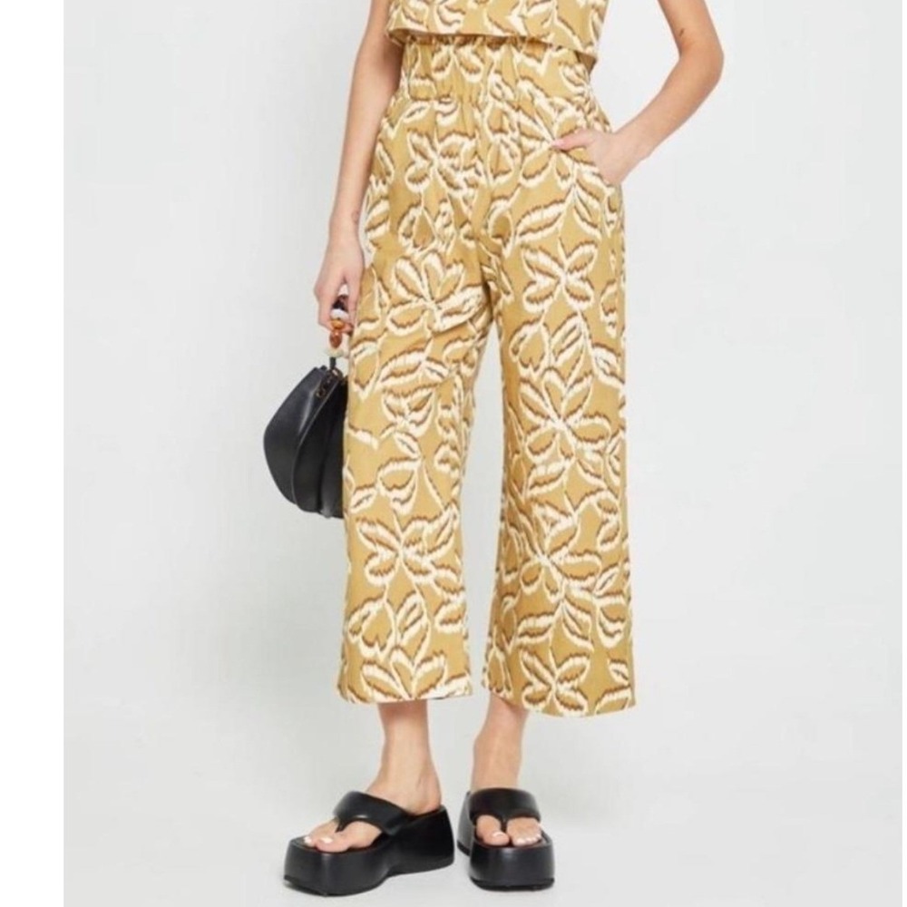 Kourt Womens S Willow Crop Wide Leg Pants Yellow Floral High Elastic Waist